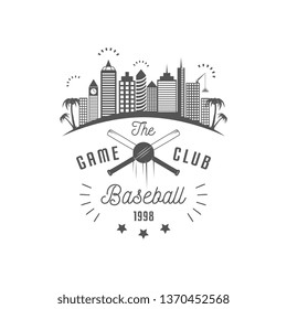 Sport label. Baseball logotype with design elements. Emblem for sport shop, club, outfit.