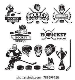 Sport labels for hockey team. Vector badges set for bsport, hockey championship and tournament illustration