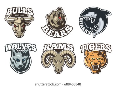 Sport labels set with different animals. Company mascot design