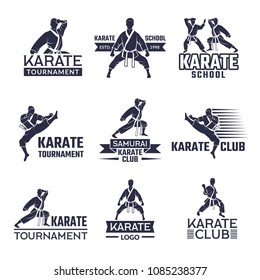 Sport labels set for fighting club. Karate and martial arts