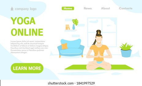 Sport Landing Page Layout. Online Personal Trainer And Fitness Coach. Indoor Physical Activity. Fitness Website Homepage. Design For Banner, Flyer Or Brochure. Cartoon Flat Vector Illustration.