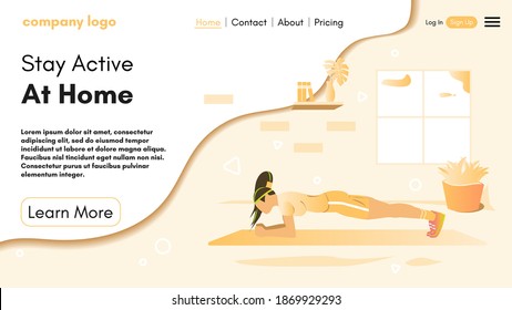 Sport Landing Page Layout. Online Personal Trainer And Fitness Coach. Black Woman Doing Gymnastics. Fitness Website Homepage. Design For Banner, Flyer Or Brochure. Cartoon Flat Vector Illustration.