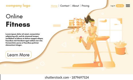 Sport Landing Page Layout. Online Personal Trainer And Fitness Coach. Black Woman Doing Gymnastics. Fitness Website Homepage. Design For Banner, Flyer Or Brochure. Cartoon Flat Vector Illustration.