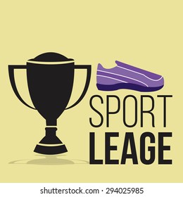 sport league and big cup over yellow color background