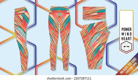 Sport leggings design template, side and back view. Uniform perfect for yoga, training, running, fitness or general sports