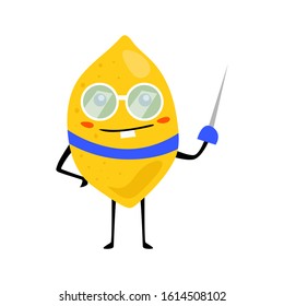 Sport lemon fencing character with glass. Funny
