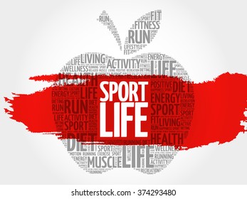 Sport Life apple word cloud, health concept