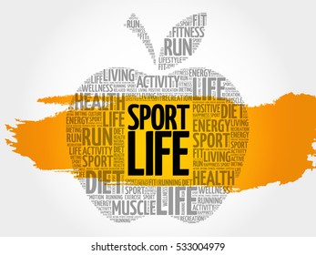 Sport Life apple word cloud, health concept