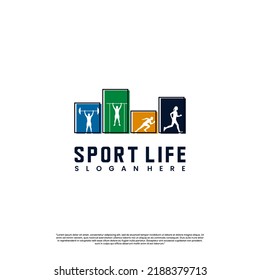 sport life logo, set of silhouette bodybuilding logo icon in square design. gym logo