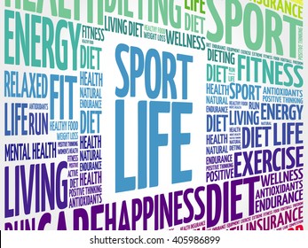 Sport Life word cloud background, health concept