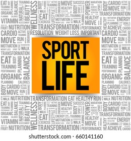 Sport Life word cloud background, health concept