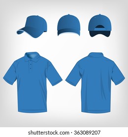 Sport Light Blue Polo Shirt And Baseball Cap Isolated Set Vector