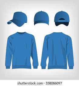 Sport light blue sweater and baseball cap isolated set vector