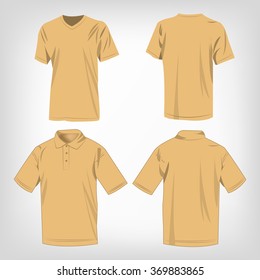 Sport light brown t-shirt and polo shirt isolated set vector