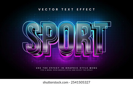 Efecto de texto de Vector editable ligero deportivo con concepto de neón moderno. Conveniente para el tema de la tecnología.