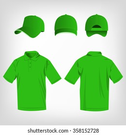 Sport light green polo shirt and baseball cap isolated set vector