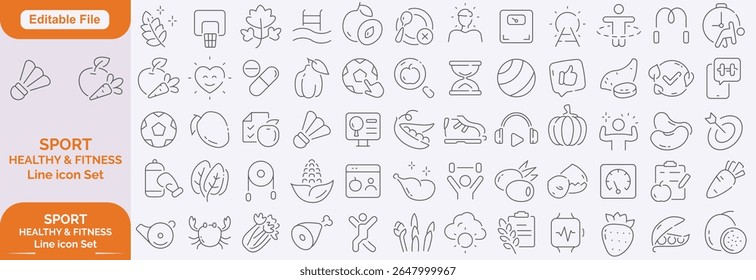 Sport Line Editable Icons set. Sport icons Pixel perfect. Contain baseball, basketball, soccer, and other sports