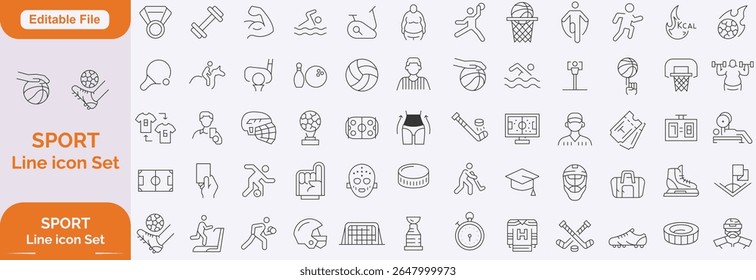 Sport Line Editable Icons set. Sport icons Pixel perfect. Contain baseball, basketball, soccer, and other sports