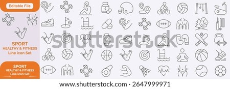 Sport Line Editable Icons set. Sport icons Pixel perfect. Contain baseball, basketball, soccer, and other sports