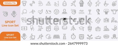Sport Line Editable Icons set. Sport icons Pixel perfect. Contain baseball, basketball, soccer, and other sports