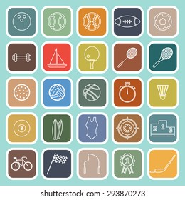 Sport line flat icons on green background, stock vector