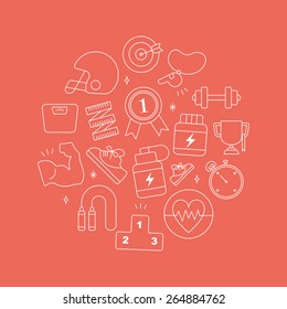 Sport line icon circle set