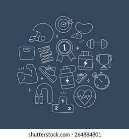 Sport line icon circle set