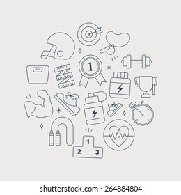 Sport line icon circle set