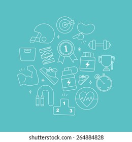 Sport line icon circle set