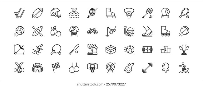 Sport Line Icon Featuring Various Sporting Activities, Sport Icon Set