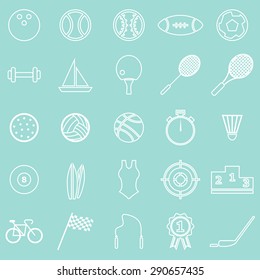 Sport line icons on green background, stock vector