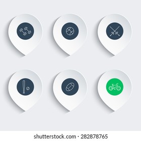 Sport line icons on marks with shadow, vector illustration, eps10, easy to edit