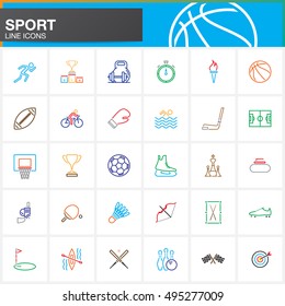 Sport line icons set, filled outline vector symbol collection, linear pictogram pack isolated on white, colorful logo illustration