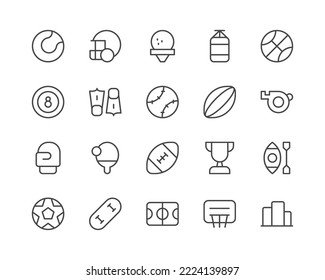 Symbole für Sportlinien gesetzt. Vektorobjekte einzeln auf weißem Hintergrund für Webdesign und Grafiken. Kollektion von Symbolen in einer Übersicht.