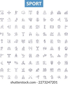 Sport line icons, signs set. Sport, Athletics, Soccer, Tennis, Hockey, Basketball, Swimming, Golf, Cycling outline vector illustrations.