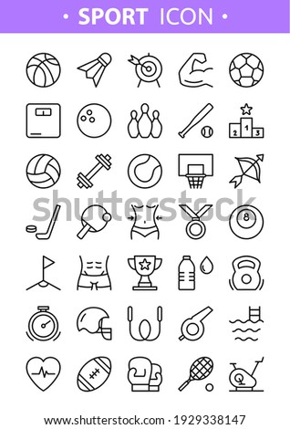 Sport line icons. Vector set of sport tools and equipment, balls, active healthy lifestyle. Fitness and Gym symbols for web, print, digital and apps. Sport activities. Flat linear pictogram concept