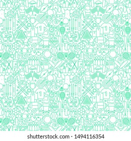 Sport Line Seamless Pattern. Vector Illustration of Outline Background.