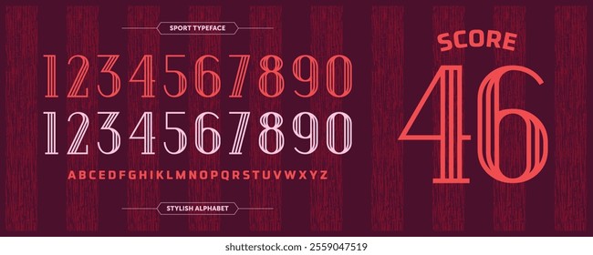Sport lines number design. Jersey abstract stripes concept with good orange-maroon color. Vector illustration