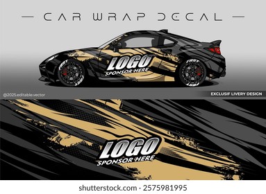 Sport livery design. Car wrap decal with black gold colour. Sticker full body car abstract design. Suitable for racing, rally or daily use