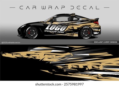 Sport livery design. Car wrap decal with black gold colour. Sticker full body car abstract design. Suitable for racing, rally or daily use