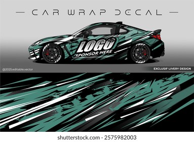 Sport livery design. Car wrap decal with blackc green colour. Sticker full body car abstract design. Suitable for racing, rally or daily use