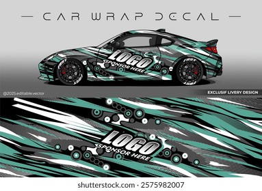 Sport livery design. Car wrap decal with blackc green colour. Sticker full body car abstract design. Suitable for racing, rally or daily use