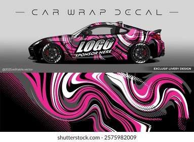 Sport livery design. Car wrap decal with black pink colour. Sticker full body car abstract design. Suitable for racing, rally or daily use