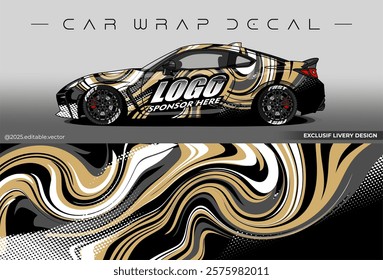 Sport livery design. Car wrap decal with black gold colour. Sticker full body car abstract design. Suitable for racing, rally or daily use