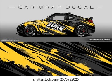 Sport livery design. Car wrap decal with black yellow colour. Sticker full body car abstract design. Suitable for racing, rally or daily use