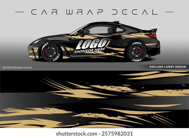 Sport livery design. Car wrap decal with black gold colour. Sticker full body car abstract design. Suitable for racing, rally or daily use