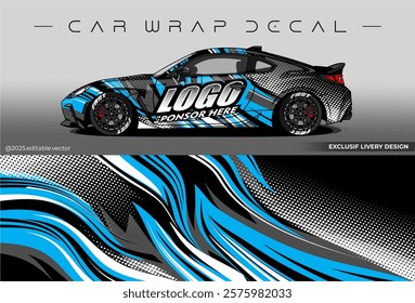 Sport livery design. Car wrap decal with black blue colour. Sticker full body car abstract design. Suitable for racing, rally or daily use