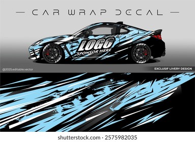 Sport livery design. Car wrap decal with black blue colour. Sticker full body car abstract design. Suitable for racing, rally or daily use