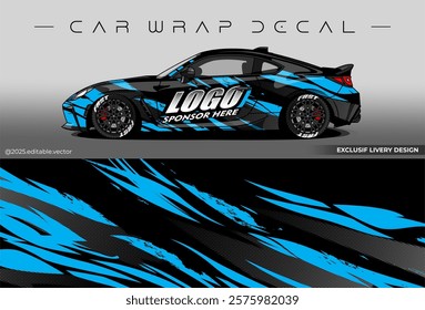 Sport livery design. Car wrap decal with black blue colour. Sticker full body car abstract design. Suitable for racing, rally or daily use