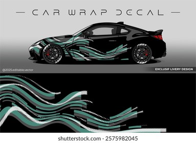 Sport livery design. Car wrap decal with blackc green colour. Sticker full body car abstract design. Suitable for racing, rally or daily use